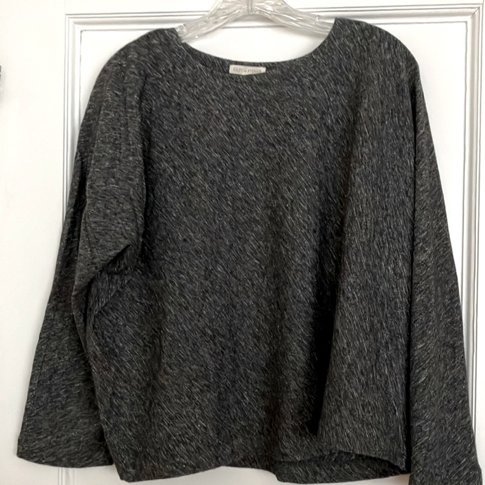 EILEEN FISHER boxy charcoal heather boatneck top Size L